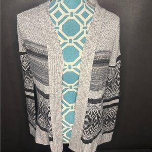 Vanity Womens Black Gray Aztec Open Cardigan Sweater Sz S juniors Fall Winter